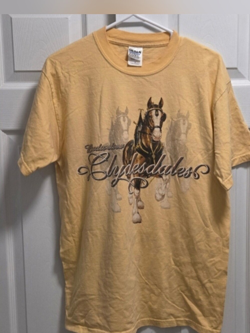 Vintage Budweiser Gildan Yellow Clydesdales Graphic Tee Size Medium